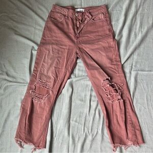 Vervet Stylish Distressed Cropped Jeans in Pink
